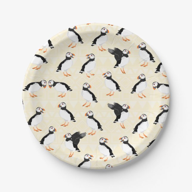 Assiettes En Carton Motif des Puffin Birds (Devant)