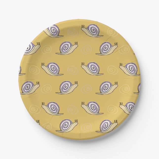 Assiettes En Carton Motif d'escargots et de torrents illustrés (Devant)