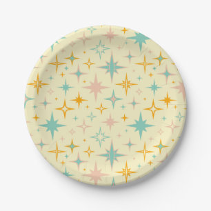 Assiettes En Carton Motif d'étoiles rétro colorées