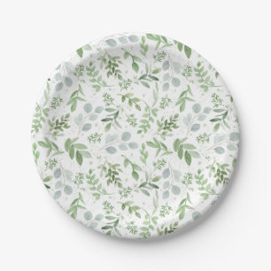 Assiettes En Carton Motif d'eucalyptus et de verdure à l'aquarelle