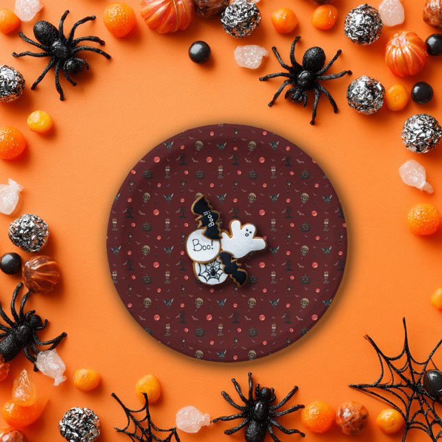 Assiettes En Carton Motif d'Halloween rouge foncé (Créateur téléchargé)