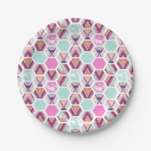 Assiettes En Carton Motif d'hexagone d'aquarelle
