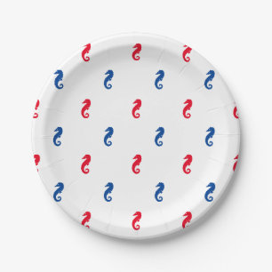 Assiettes En Carton Motif d'hippocampe rouge patriotique