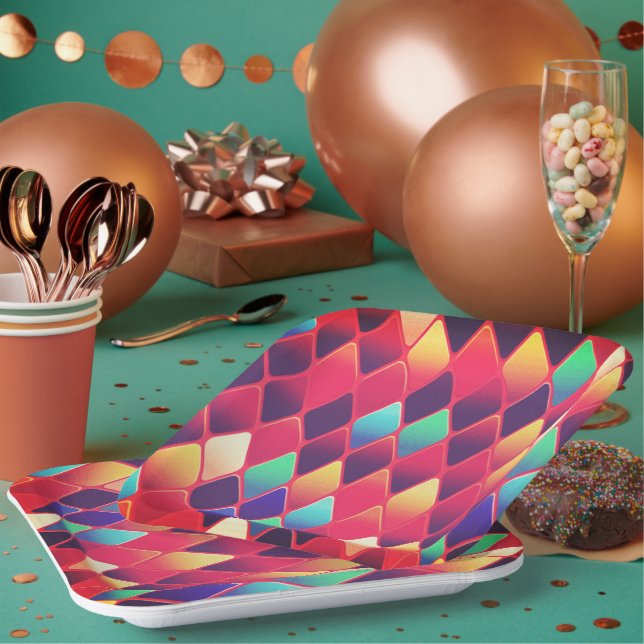 Assiettes En Carton Motif diamant (Multi)