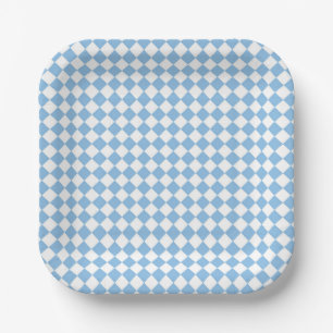 Assiettes En Carton Motif diamant à carreaux bleus et blancs