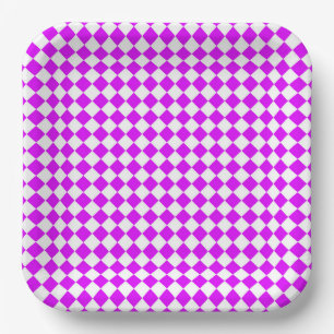 Assiettes En Carton Motif diamant de Checker blanc violet