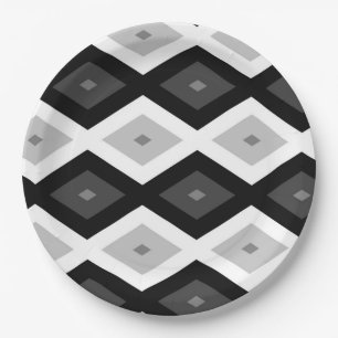 Assiettes En Carton Motif diamant noir, blanc et gris