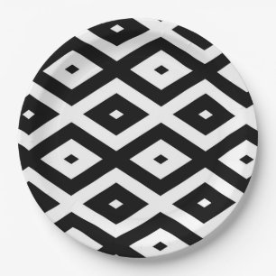 Assiettes En Carton Motif diamant noir et blanc