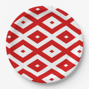 Assiettes En Carton Motif diamant rouge et blanc