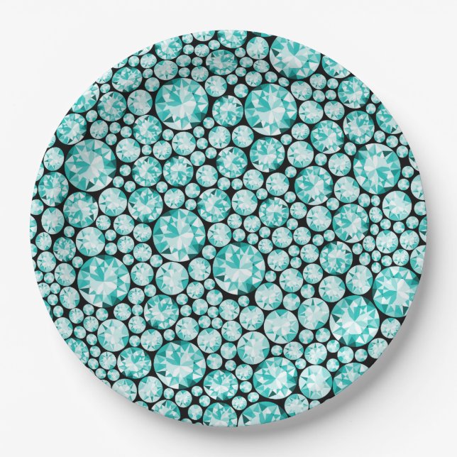 Assiettes En Carton Motif diamant turquoise (Devant)