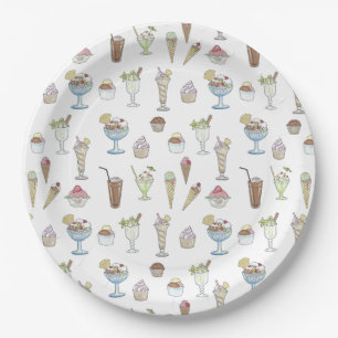 Assiettes En Carton Motif d'illustration de crème glacée Sundae