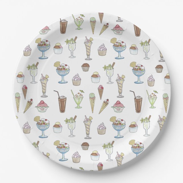 Assiettes En Carton Motif d'illustration de crème glacée Sundae (Devant)