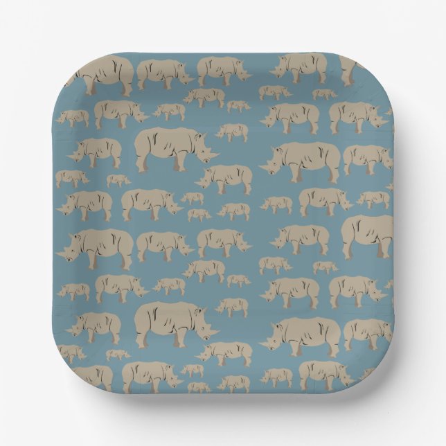 Assiettes En Carton Motif d'illustration Rhinoceros Rhino (Recto)