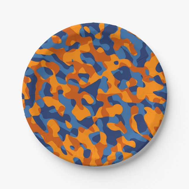 Assiettes En Carton Motif d'impression du camouflage bleu orange (Devant)