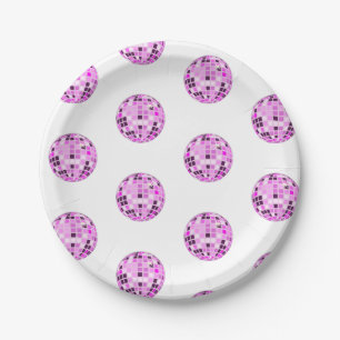 Assiettes En Carton Motif Disco Pink Purple Moderne Blanc