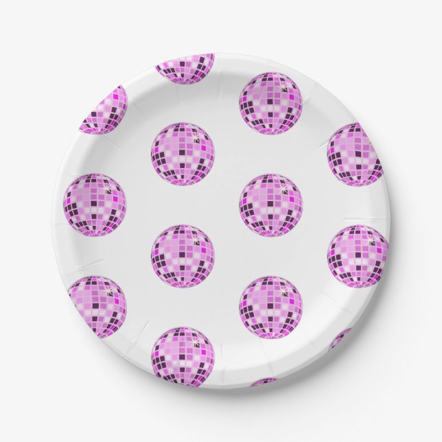 Assiettes En Carton Motif Disco Pink Purple Moderne Blanc (Devant)