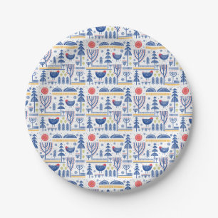 Assiettes En Carton Motif d'oiseau d'hiver d'art populaire