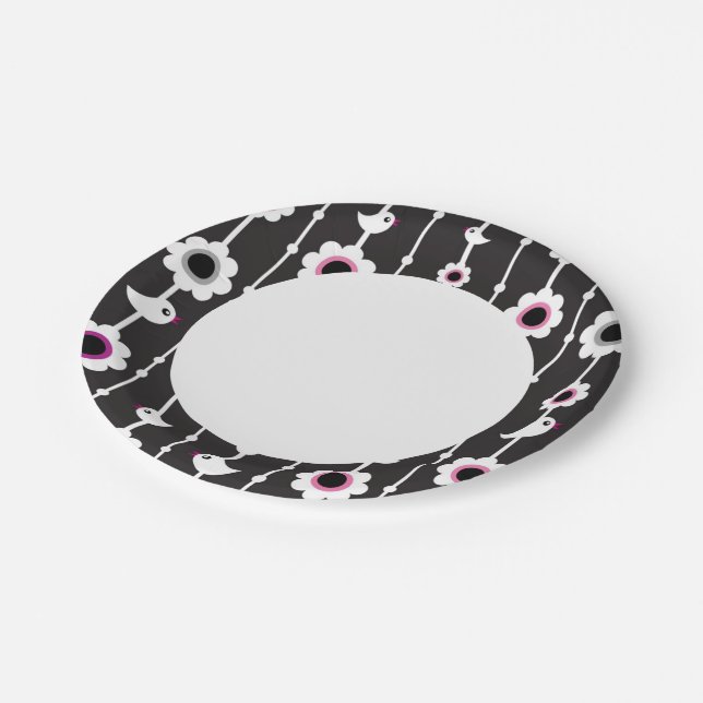 Assiettes En Carton motif d'oiseaux et de fleurs (Angle)