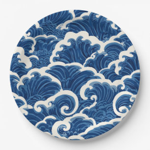 Assiettes En Carton Motif d'onde océanique sans faille d'inspiration j