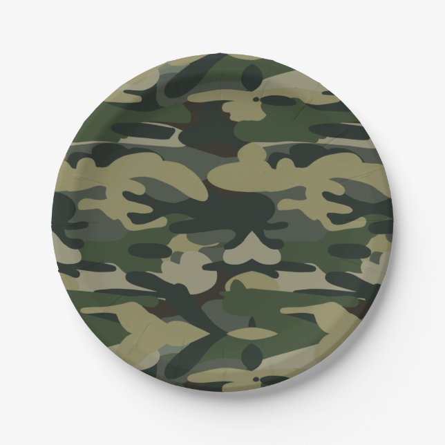 Assiettes En Carton Motif du camouflage militaire vert (Devant)