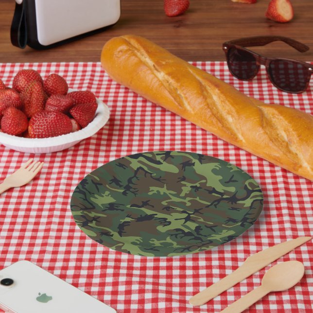 Assiettes En Carton Motif du Camouflage Vert, Motif militaire, Armée (Pique-nique)