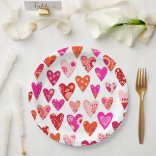 Assiettes En Carton Motif du coeur rose rouge