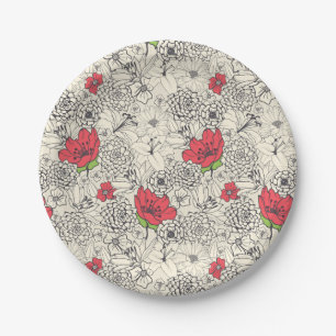 Assiettes En Carton Motif du jardin de fleurs de pavot