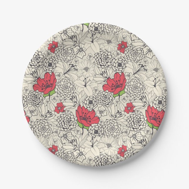 Assiettes En Carton Motif du jardin de fleurs de pavot (Devant)