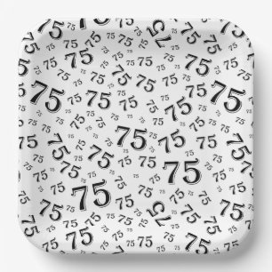 Assiettes En Carton motif du numéro aléatoire du 75e parti noir/blanc