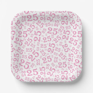 Assiettes En Carton motif du numéro aléatoire rose/blanc du 25e annive