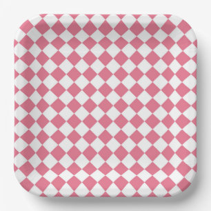 Assiettes En Carton Motif du vérificateur de diamants rose blanc