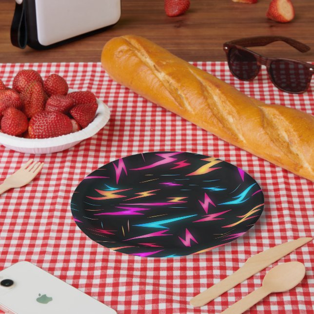Assiettes En Carton Motif éclair coloré  (Pique-nique)