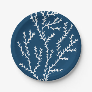 Assiettes En Carton Motif élégant d'algue - océan orienté - bleu