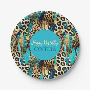 Assiettes En Carton Motif Empreintes de Fourrure d'Animaux de Safari B