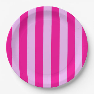 Assiettes En Carton Motif en bande rose et magenta