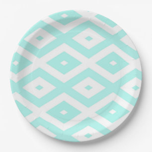 Assiettes En Carton Motif en diamant Turquoise et blanc