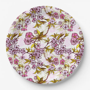 Assiettes En Carton Motif en fleurs de cerisiers