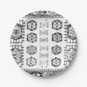 Assiettes En Carton Motif en forme d'aztèque noir et blanc