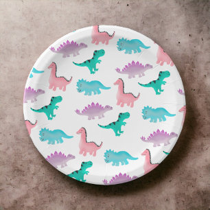 Assiettes En Carton Motif en pastel lunatique mignon de dinosaures