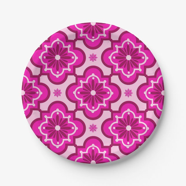 Assiettes En Carton Motif en tuiles marocaines - Fuchsia Pink (Devant)