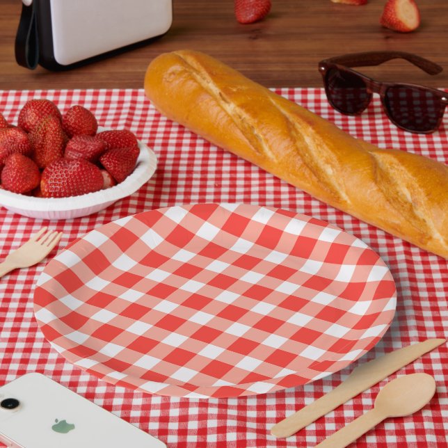 Assiettes En Carton Motif En vichy blanc rouge (Pique-nique)