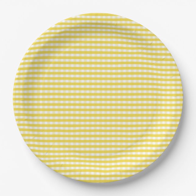 Assiettes En Carton Motif En vichy jaune (Devant)