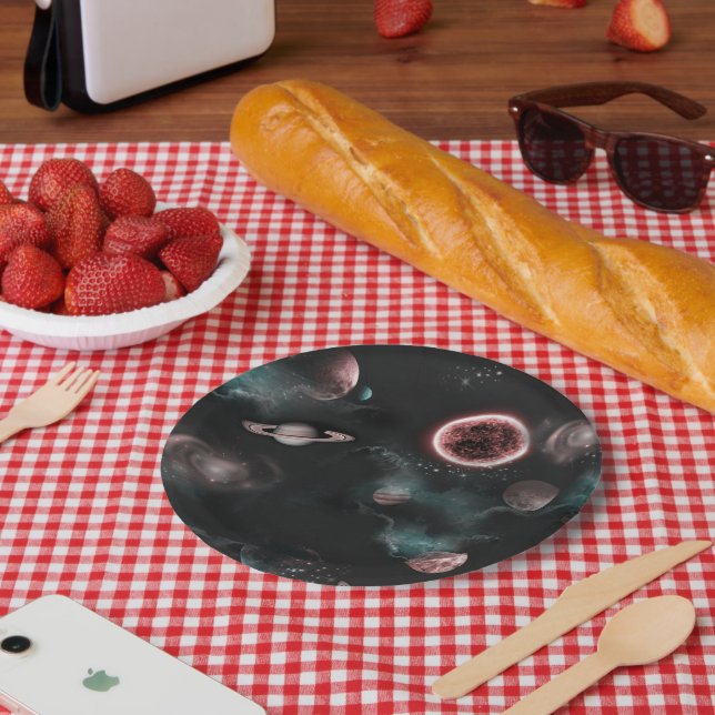Assiettes En Carton Motif Espace  (Pique-nique)