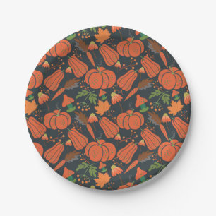 Assiettes En Carton Motif et carottes citrouille rouge sans soudure