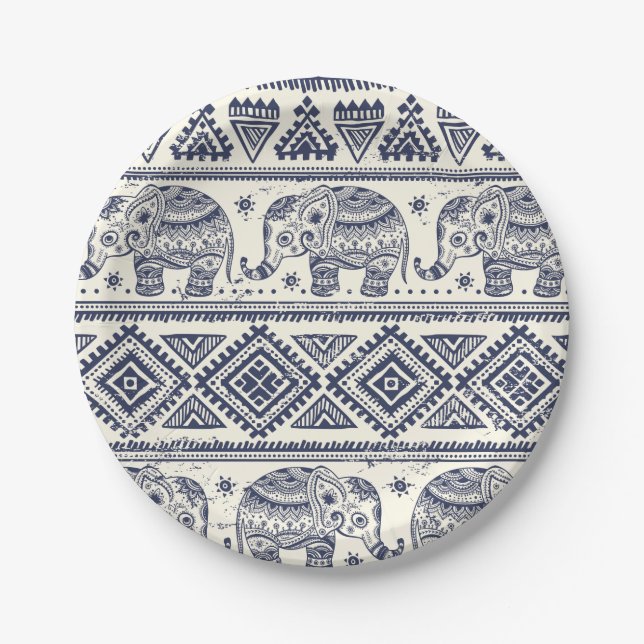 Assiettes En Carton Motif ethnique de la tribu Aztec des éléphants (Devant)