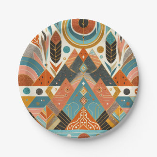 Assiettes En Carton Motif ethnique tribal africain Terre Multicolores
