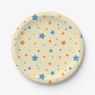 Assiettes En Carton Motif étoilé bleu et orange Minimaliste étoilé