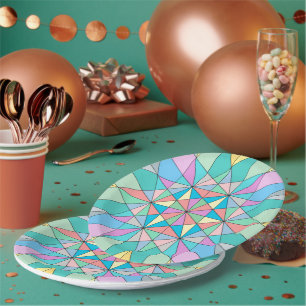 Assiettes En Carton Motif étoile triangle mosaïque pastel rétro coloré