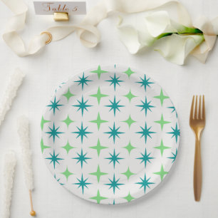 Assiettes En Carton Motif étoiles en explosion Rétro Milieu du Siècle 