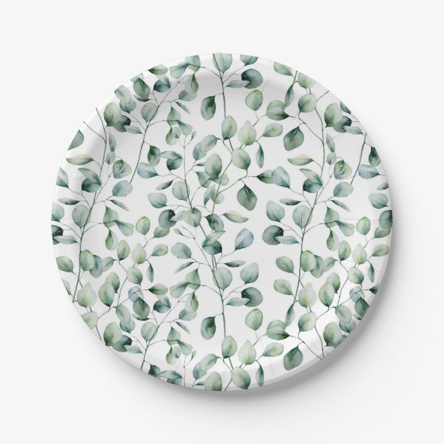 Assiettes En Carton Motif Eucalyptus aquarelle (Devant)